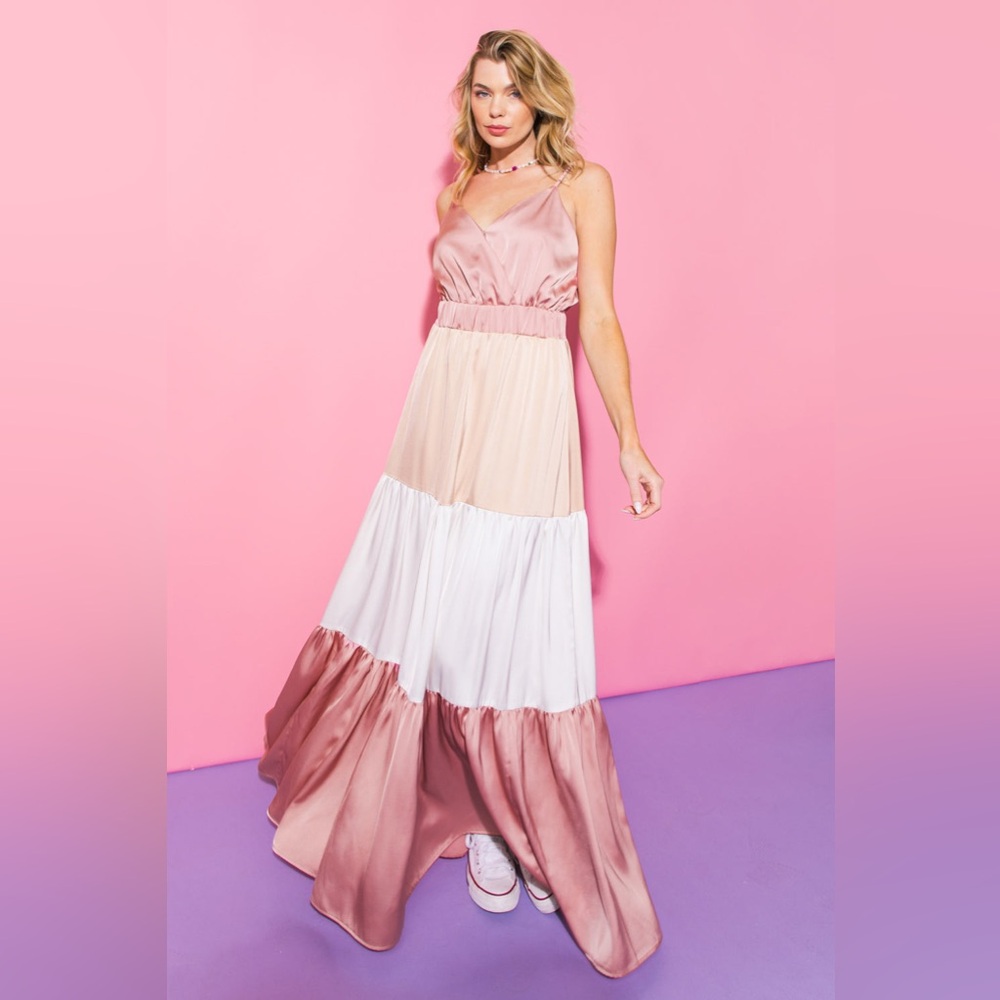 FLYING TOMATO LACE UP YOUR SATIN MAXI DRESS